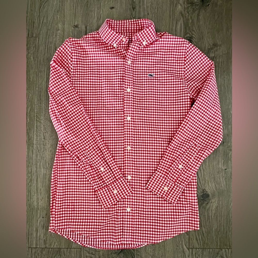 Vineyard Vines Boys Red Gingham Button-Down Shirt M (12-14) Youth Medium NWOT​​